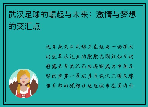 武汉足球的崛起与未来：激情与梦想的交汇点
