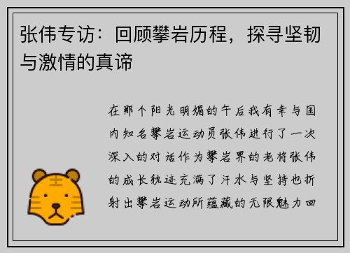 张伟专访：回顾攀岩历程，探寻坚韧与激情的真谛