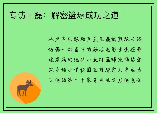 专访王磊：解密篮球成功之道