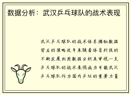 数据分析:武汉乒乓球队的战术表现