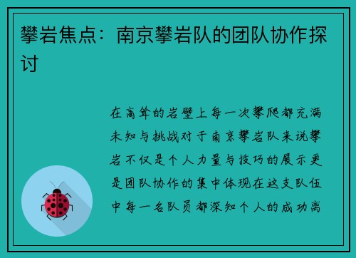 攀岩焦点：南京攀岩队的团队协作探讨