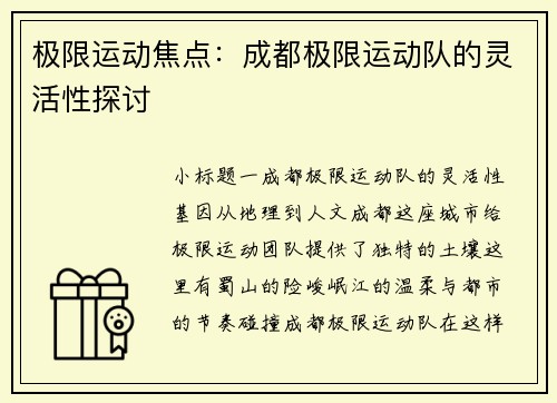 极限运动焦点：成都极限运动队的灵活性探讨